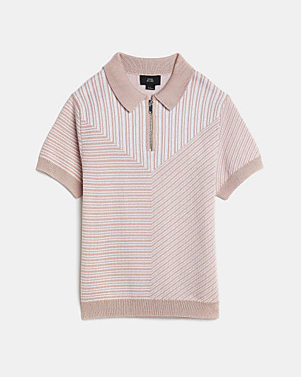 Boys pink blocked stripe polo shirt