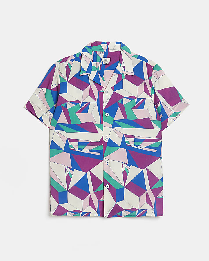 Boys pink geometric printed shirt