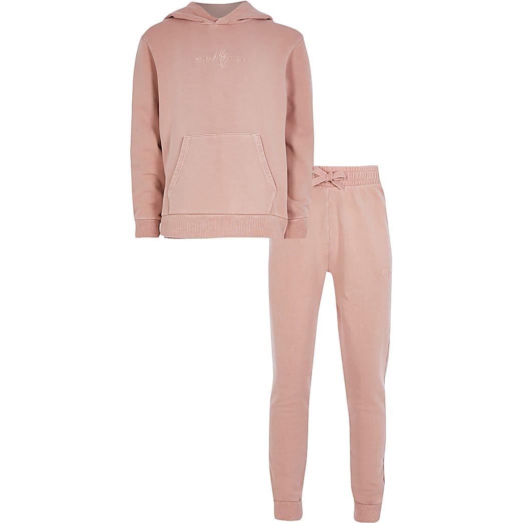 Boys pink 'Maison Riviera' hoodie outfit | River Island