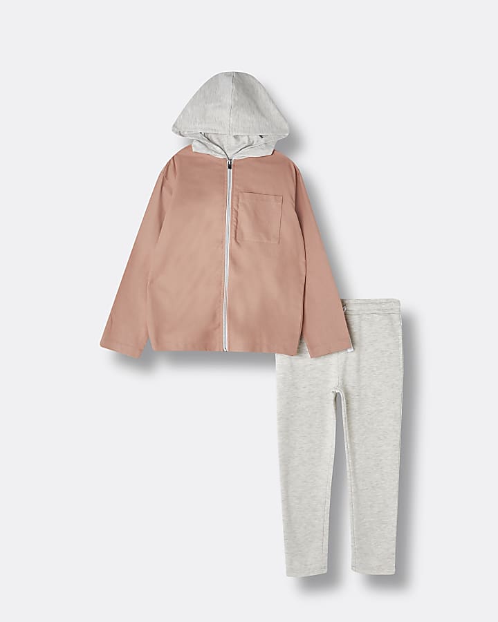 Boys pink 'River' shacket and joggers outfit