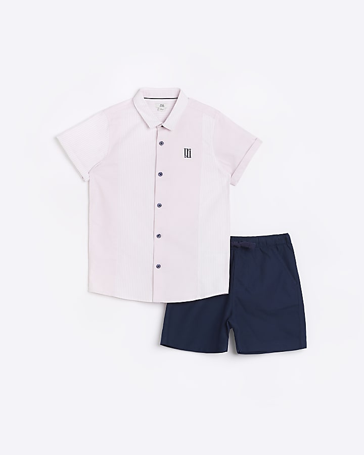 Boys Pink Stripe Shirt and Shorts Set