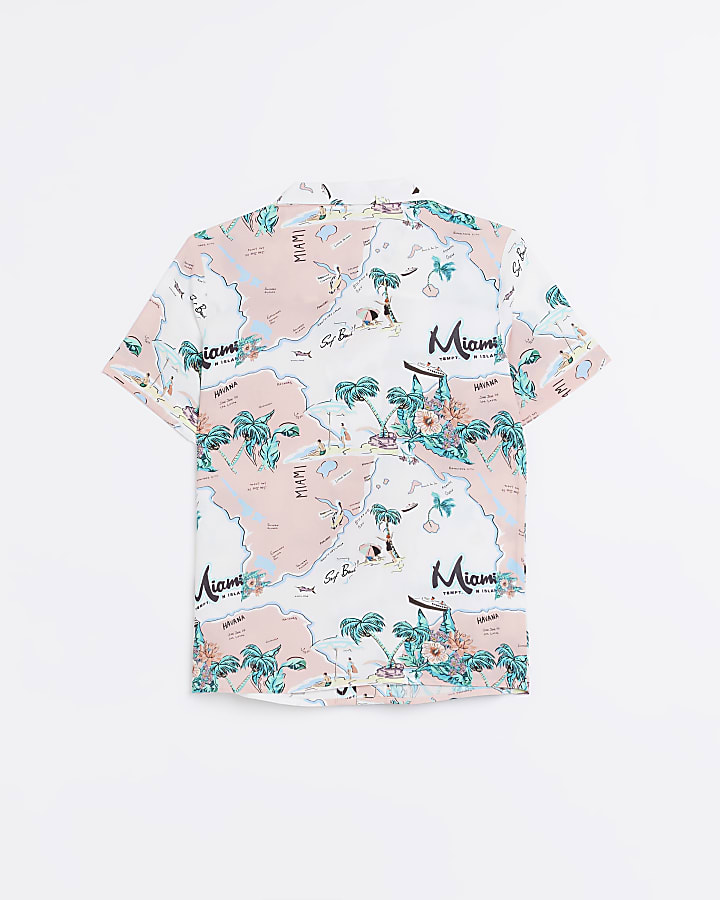 Boys Pink Tropical Printed Shirt