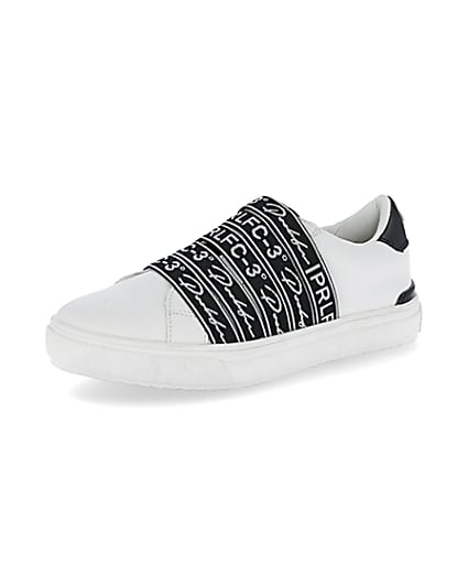 360 degree animation of product Boys Prolific white strap trainers frame-1