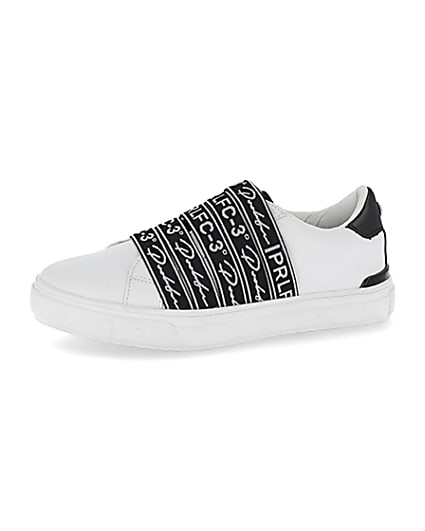 360 degree animation of product Boys Prolific white strap trainers frame-2