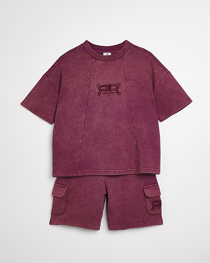 Boys purple acid wash t-shirt and shorts set