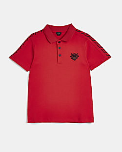 Boys Red Chain Print Short Sleeve Polo Shirt