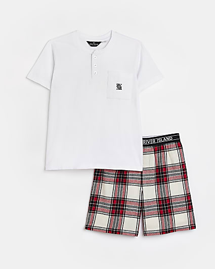 Boys Red Check T-shirt and Short Pyjama Set