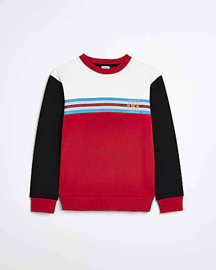 Boys red colour block sweatshirt