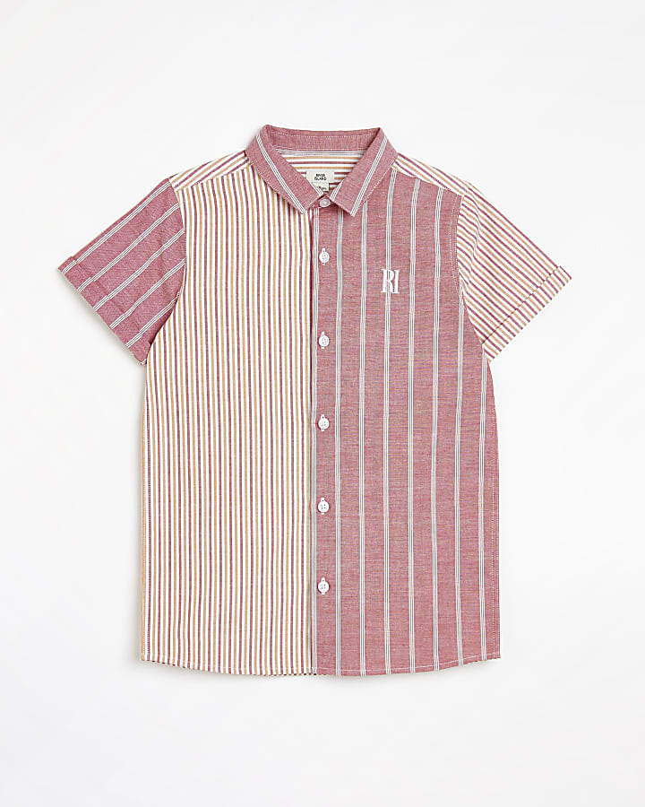 Boys red colour blocked stripe Oxford shirt