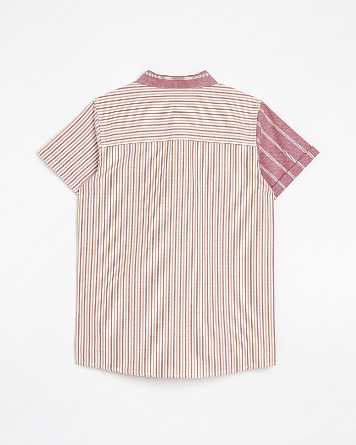 Boys red colour blocked stripe Oxford shirt