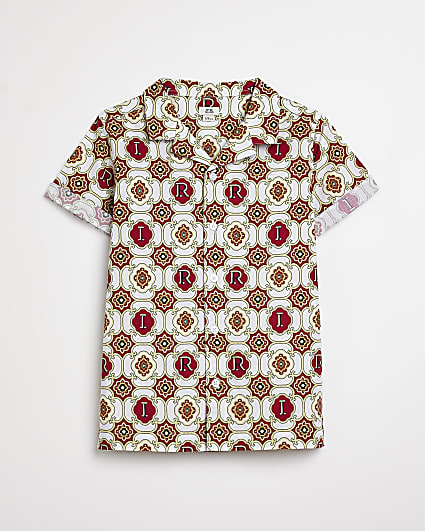 Boys red geometric print revere shirt