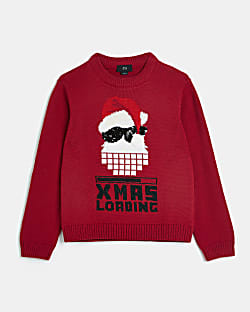 Boys Red Novelty Christmas Graphic Jumper