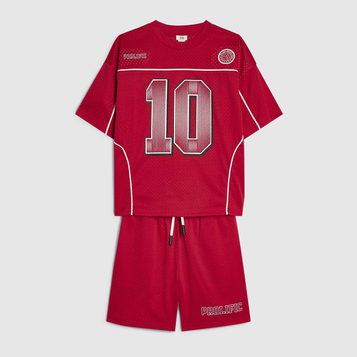 Boys Red Oversized Mesh T-Shirt & Shorts Set 1
