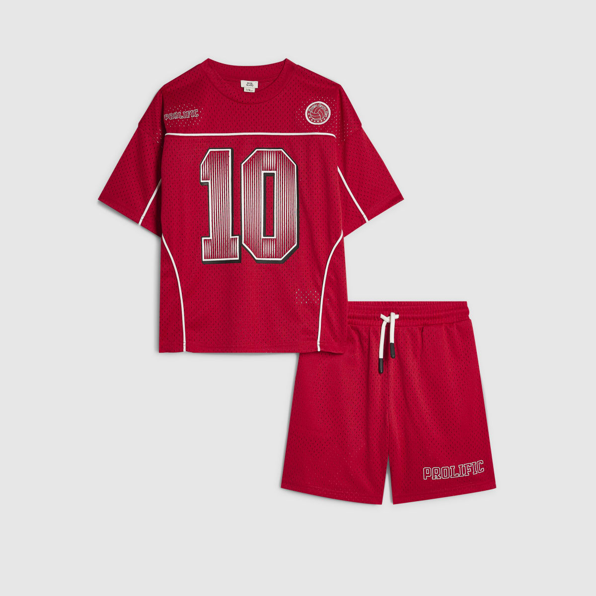 Boys Red Oversized Mesh T-Shirt & Shorts Set 2
