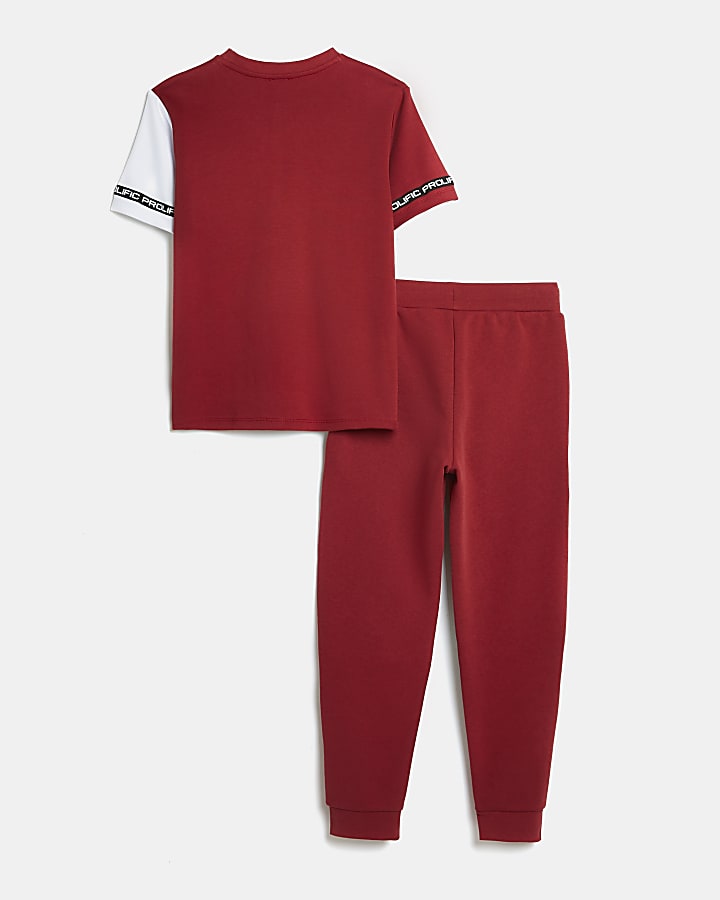 Boys red Prolific t-shirt and joggers