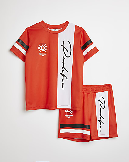 Boys red Prolific t-shirt and shorts outfit