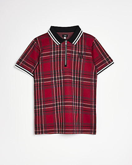Boys Red Tartan Checked Polo Shirt