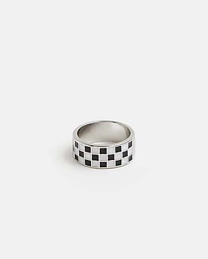 Boys Silver colour Checkerboard Ring
