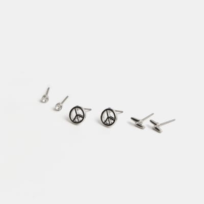 Boys Silver colour peace earrings 3 pack
