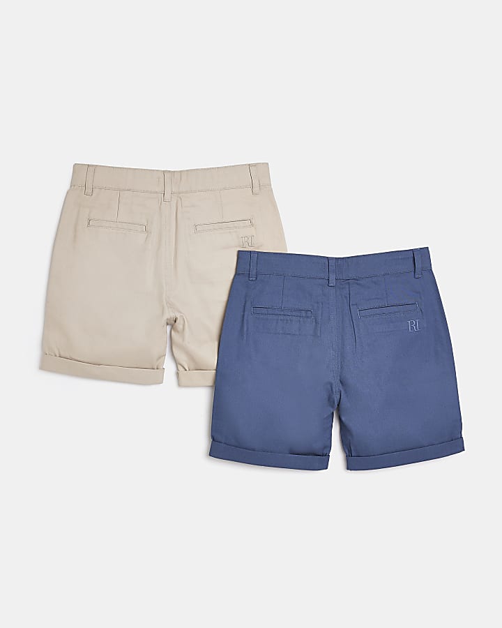 Boys stone and blue chino shorts 2 pack