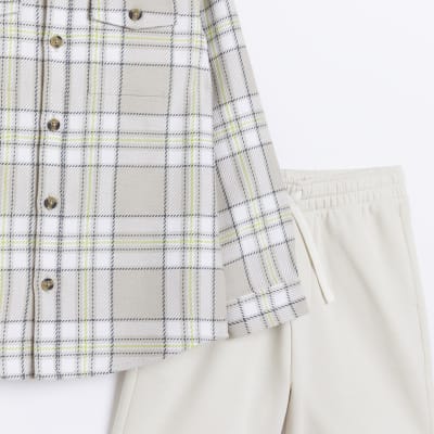 Boys Stone Check Graphic Shacket Set