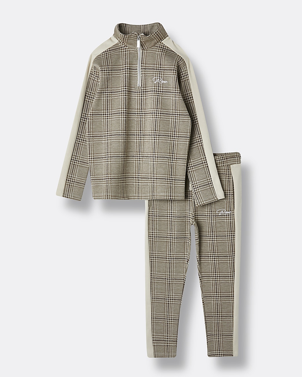 Boys stone check print tracksuit outfit