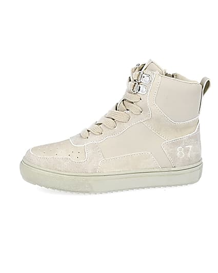 360 degree animation of product Boys stone faux leather high top trainers frame-2