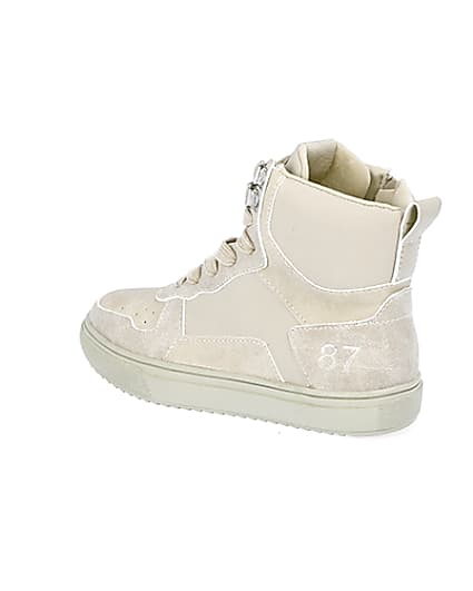 360 degree animation of product Boys stone faux leather high top trainers frame-5
