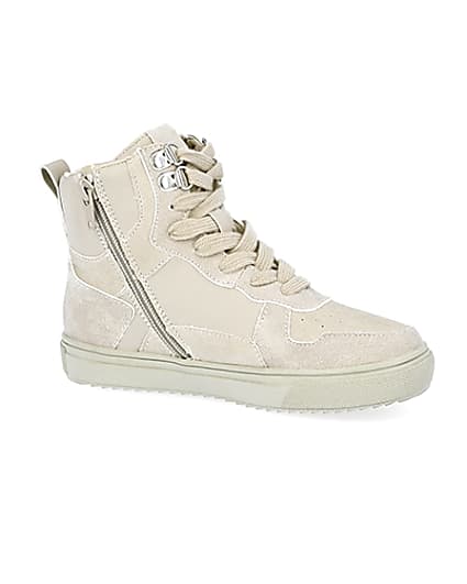 360 degree animation of product Boys stone faux leather high top trainers frame-16