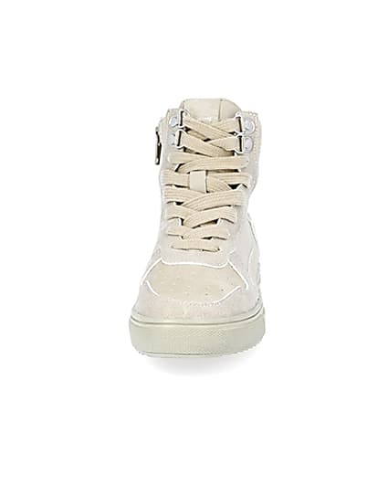 360 degree animation of product Boys stone faux leather high top trainers frame-21