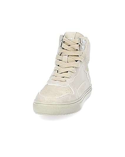 360 degree animation of product Boys stone faux leather high top trainers frame-22