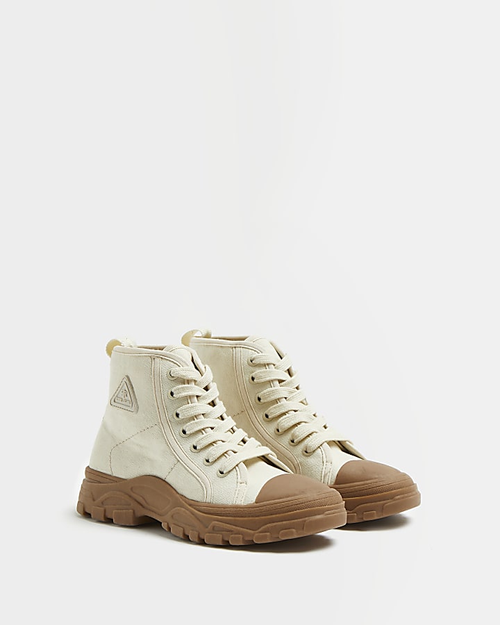 Boys stone RI canvas lace up boots