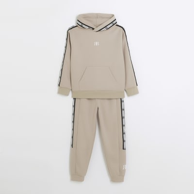 Boys stone RI taped hoodie set | River Island