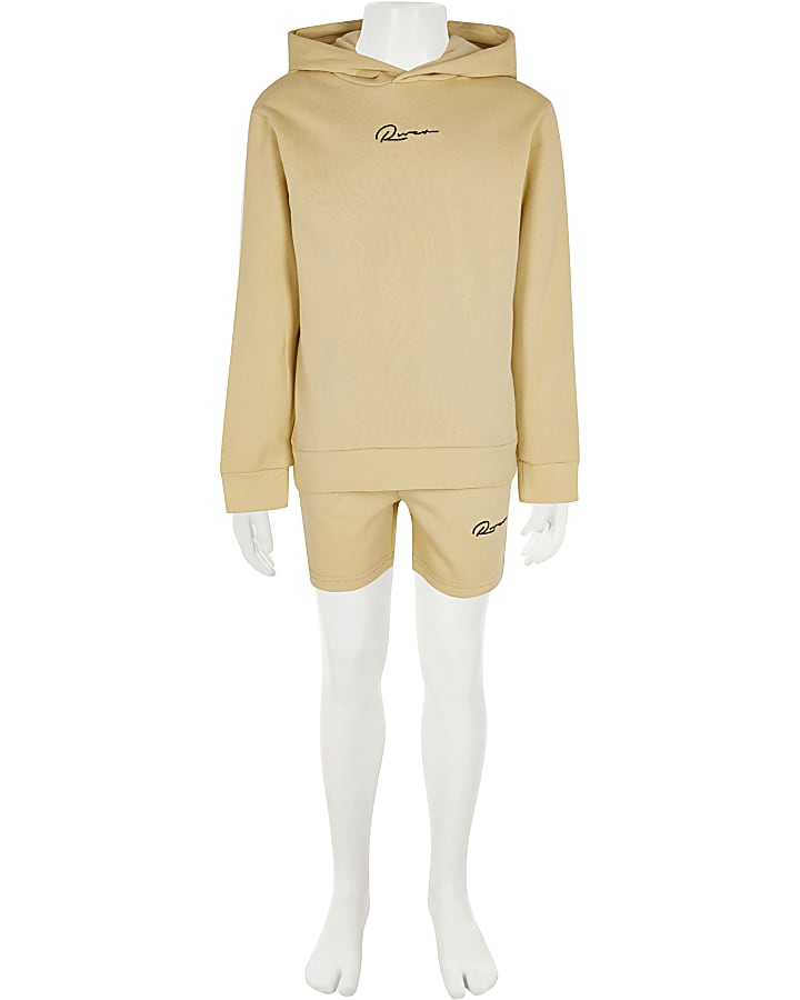 Boys stone 'River' hoodie and shorts outfit