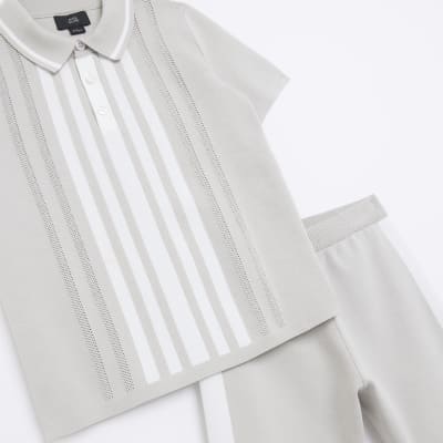 Boys Stone Stripe Polo Shirt and Shorts Set