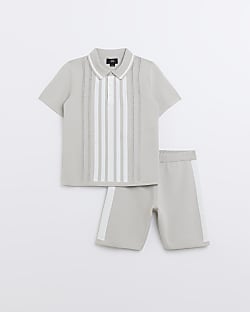 Boys Stone Stripe Polo Shirt and Shorts Set