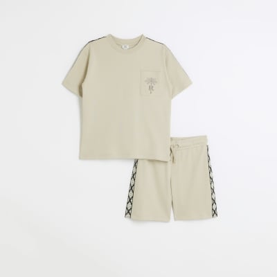 Boys stone taped t-shirt and shorts set | River Island