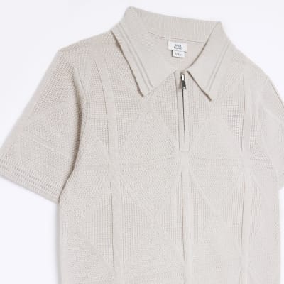 Boys stone textured polo shirt