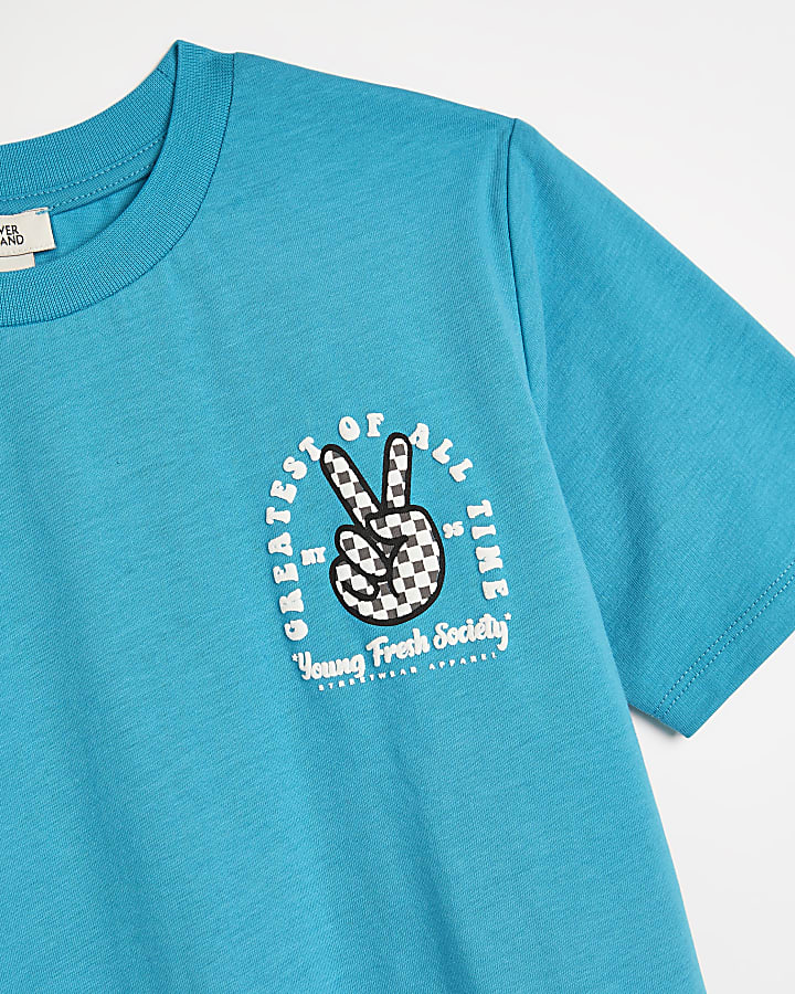 Boys turquoise peace graphic print t-shirt