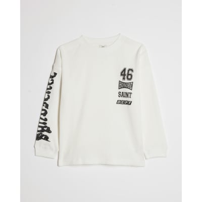 Boys White 46 Waffle Textured T-Shirt