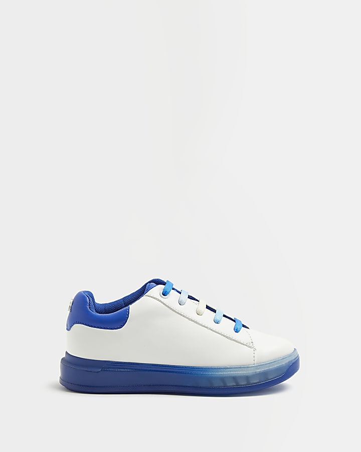 Boys white and blue ombre sole wedge trainers
