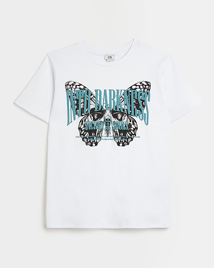 Boys white butterfly printed t-shirt
