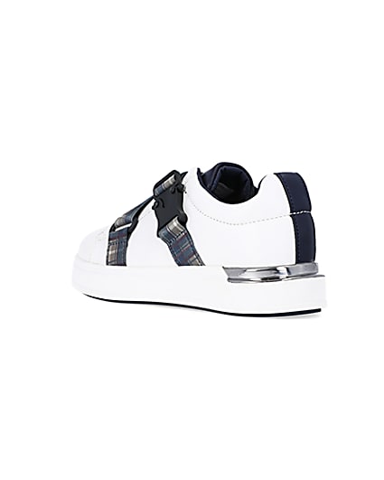 360 degree animation of product Boys White check strap trainers frame-6