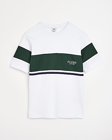 Boys White Chest Stripe Smart t-shirt