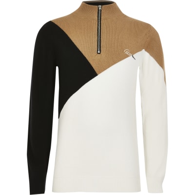 Boys white colour block jumper River Island