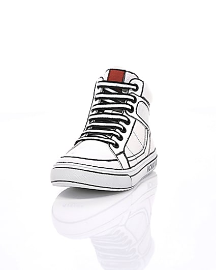 360 degree animation of product Boys white drawn-on high top trainers frame-2