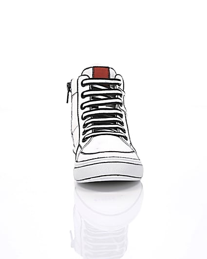 360 degree animation of product Boys white drawn-on high top trainers frame-4