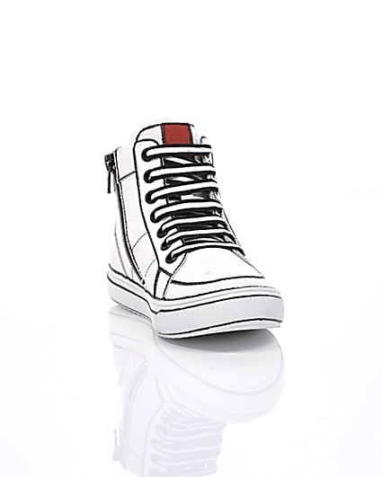 360 degree animation of product Boys white drawn-on high top trainers frame-5