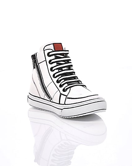 360 degree animation of product Boys white drawn-on high top trainers frame-6