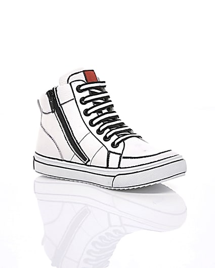 360 degree animation of product Boys white drawn-on high top trainers frame-7